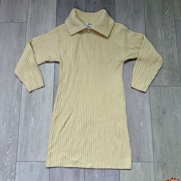 Missguided + Dresses & Skirts - Missguided cream quarter zip long sleeve sweater knit midi dress size 4 tall